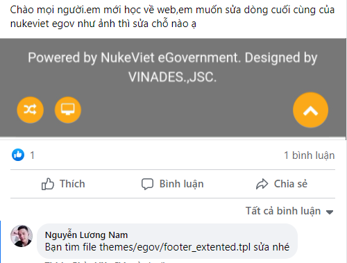 Bỏ dòng Powerd by NukeViet eGovernment.... ở footer