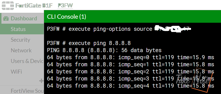 Fortigate ping with source IP address