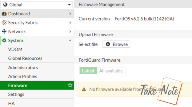 Fortigate không hiển thị firmware update từ FortiGuard servers